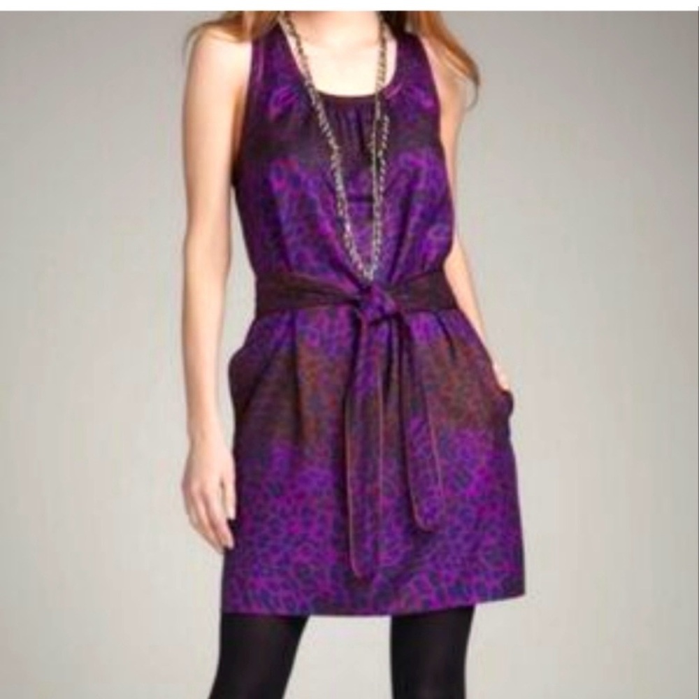Marc By Marc Jacobs Purple Blue Animal Print Silk Sleeveless Mini Dress XS Belt